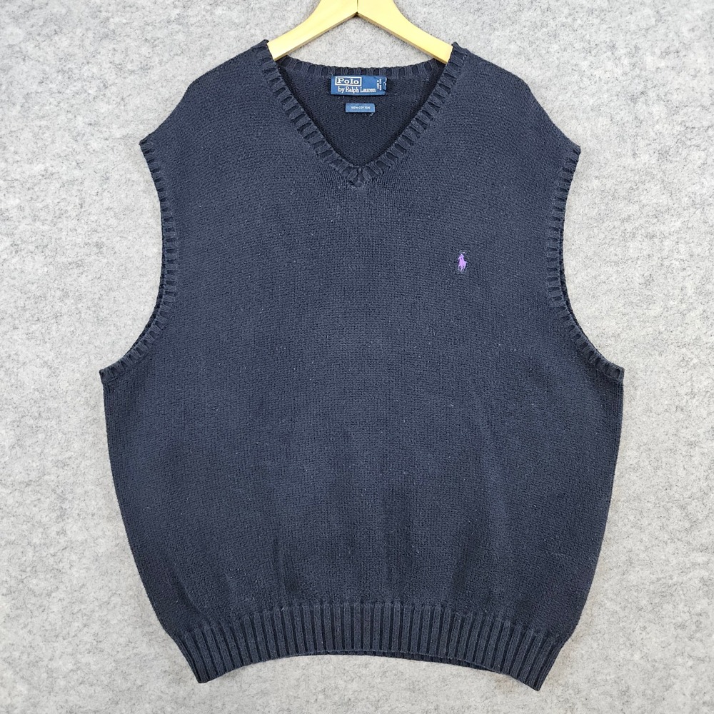 Polo Ralph Lauren Men's Size 2X Black V-Neck Cotton Knit Sweater Vest‎ Preppy